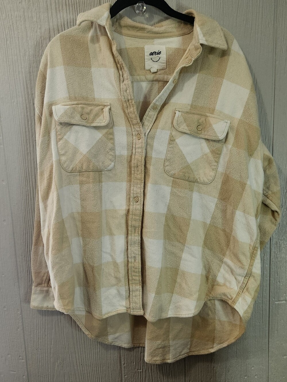 Aerie beige and cream flannel size small oversized shirt
